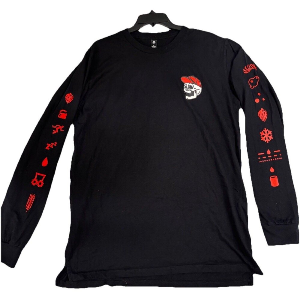 Pirate Life Brewing Black Long Sleeve Skull Graphic Beer Shirt Men XL